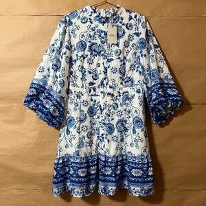 Avara | NWT Peyton Dress Balloon Sleeve High Neck Chinoiserie Floral Size L